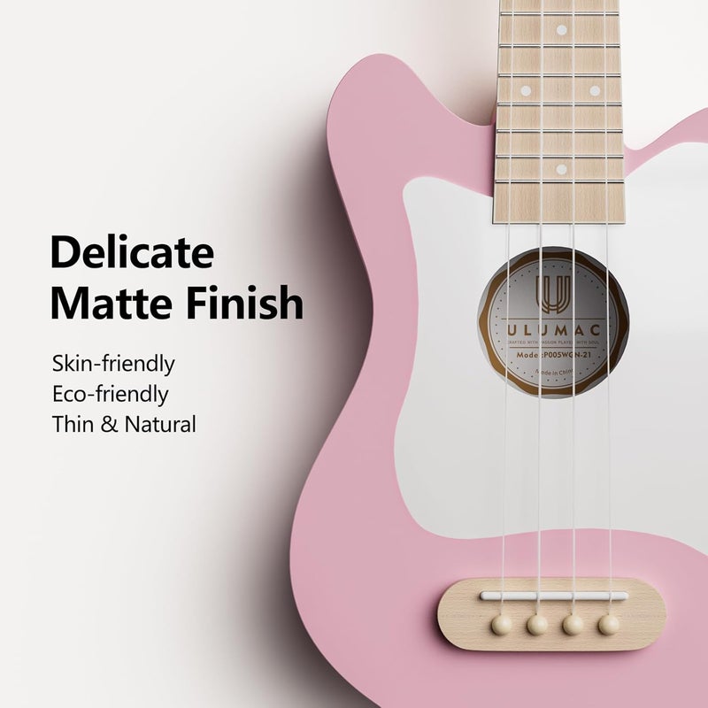 Ulumac Soprano Ukulele, Stylish Shape with White Pickguard Spruce 21.5 inch Ukelele Beginner Kit with Gig Bag, Digital Tuner, Replacing Strings, 3 Guitar Picks, Strap, Cloth, Pink, P005WPN - Image 4